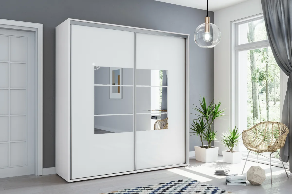 Šatní skříň Ska A02 150 cm bílá | posuvné dveře