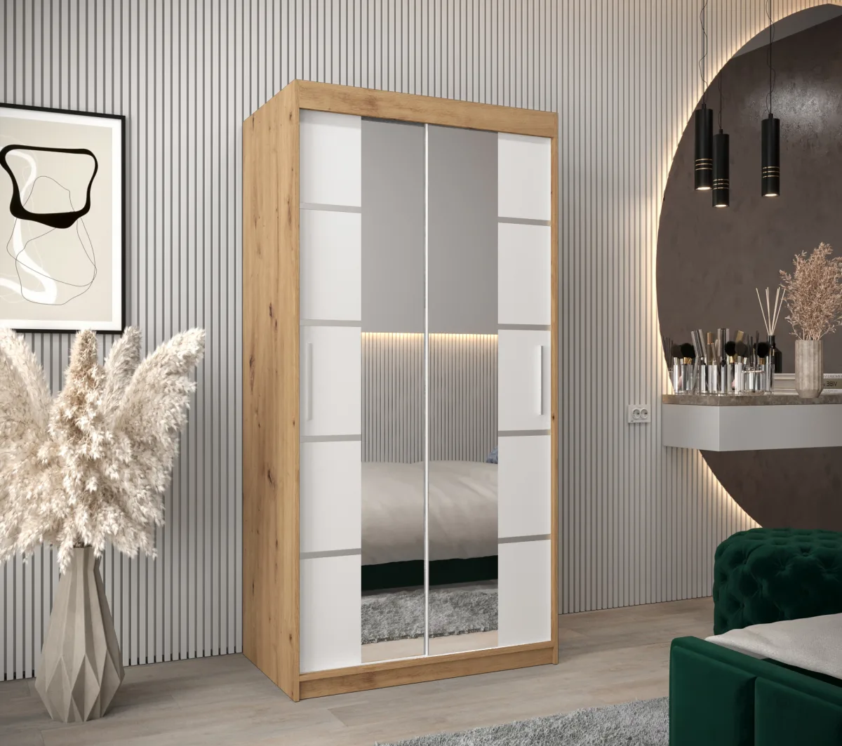 Šatní skříň Abi V4 150 cm | dub artisan, bílé dveře
