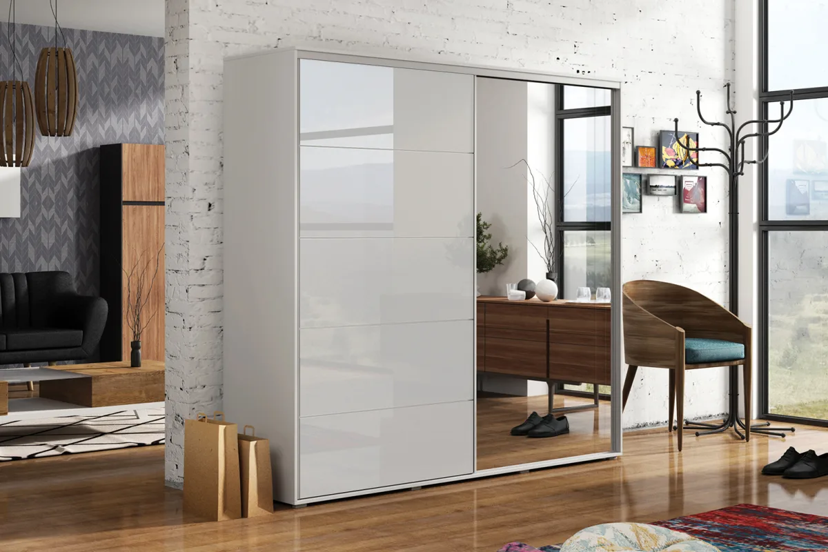 Šatní skříň Ska A11 200 cm – čokoláda s bílým leskem