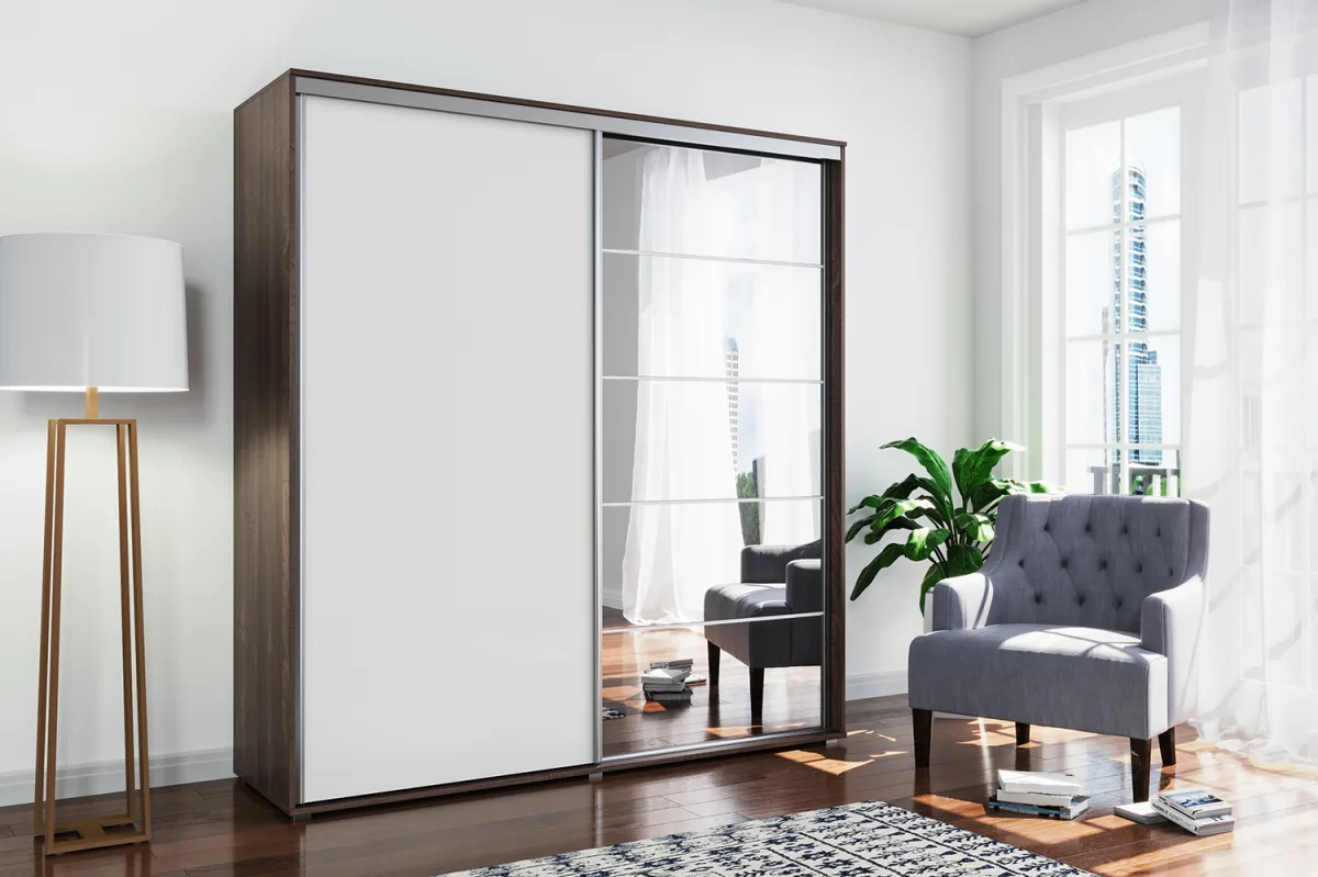 Šatní skříň Ska A21 230 cm – čokoláda / bílé dveře