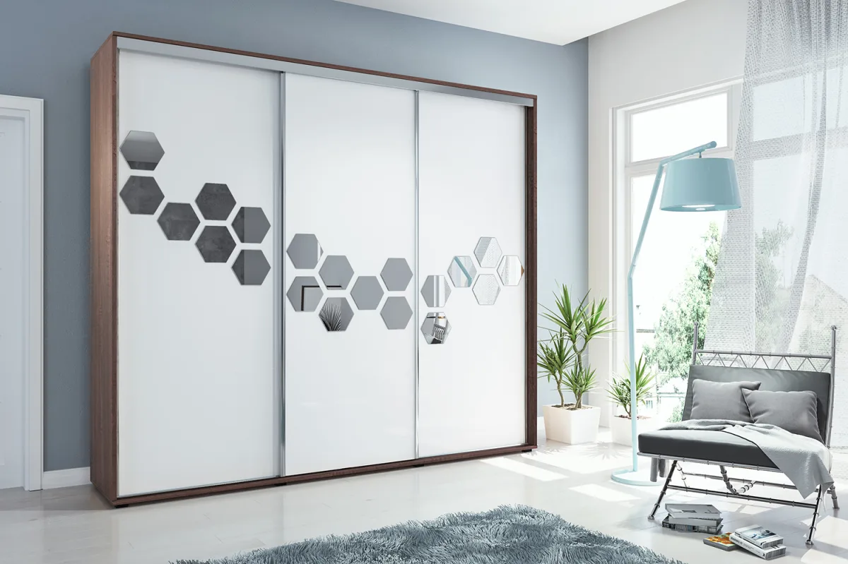 Šatní skříň Ska A23 XL 250 cm – čokoláda, bílé dveře