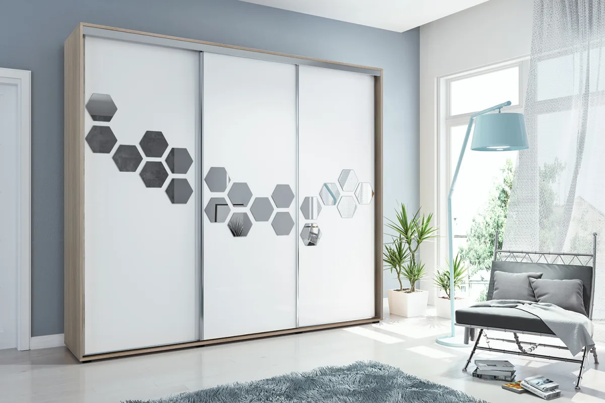 Šatní skříň Ska A23 XL 278 cm – dub sonoma, bílé dveře