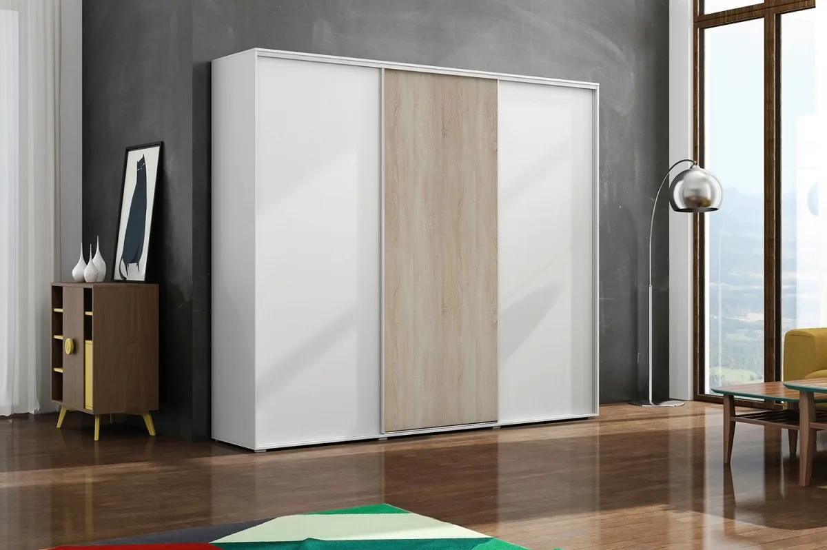 Šatní skříň Ska A24 XL 250 cm – Dub Sonoma/Bílá
