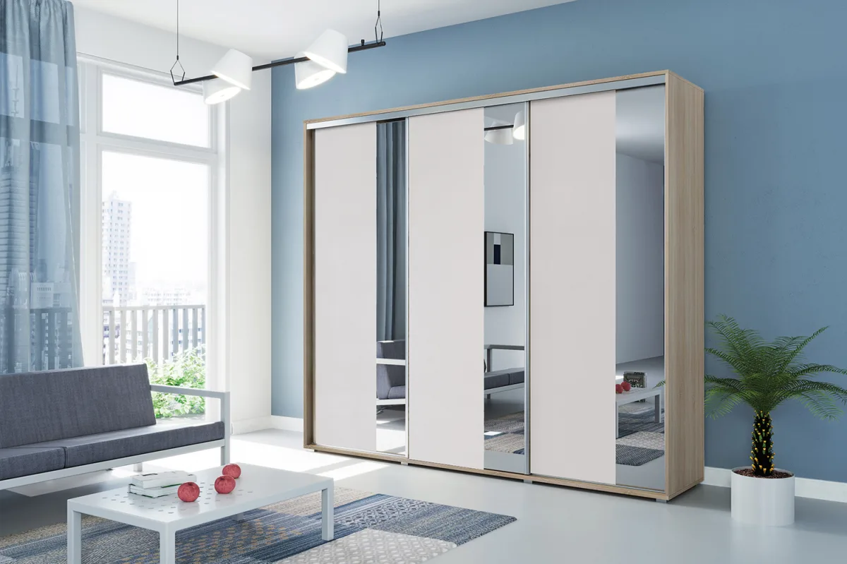 Šatní skříň Ska A29 XL 250 cm – dub sonoma bílé dveře