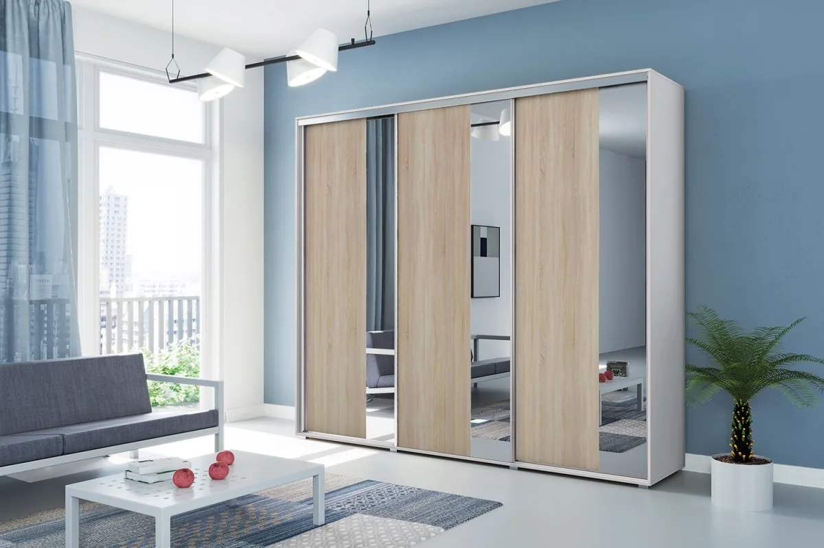 Šatní skříň Ska A29 XL 250 cm – bílá / dub sonoma
