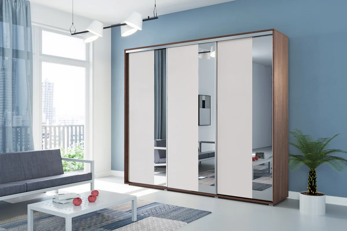 Šatní skříň Ska A29 XL 278 cm – čokoláda bílé dveře