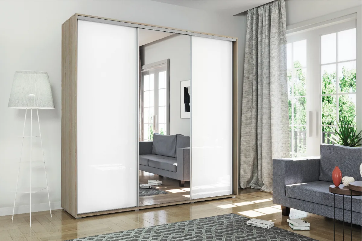 Šatní skříň Ska A30 XL 250 cm – Dub sonoma, bílý lesk