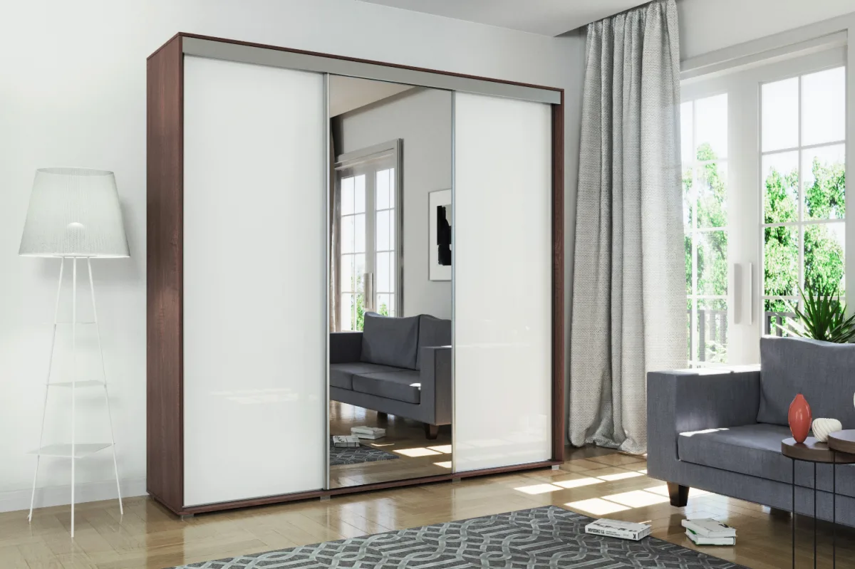 Šatní skříň Ska A30 XL 278 cm – čokoláda, bílý lesk