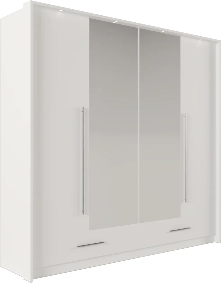 Šatní skříň Toledo 210 cm | bílá s LED a zrcadlem