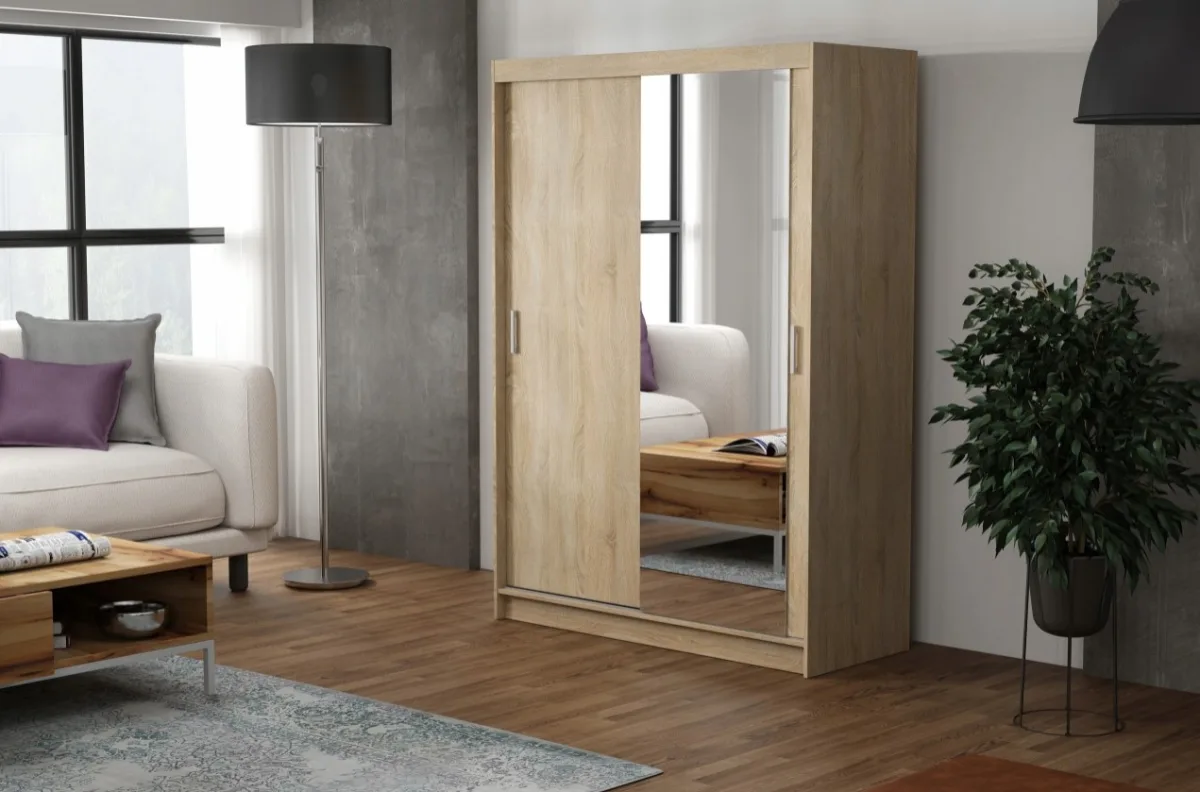 Šatní skříň Rico 3 — dub sonoma, 150 cm, posuvné dveře