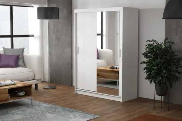 Šatní skříň Rico 3 150 cm – bílá se zrcadlem