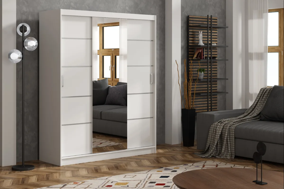 Šatní skříň Rico 3 180 cm – bílá se zrcadlem