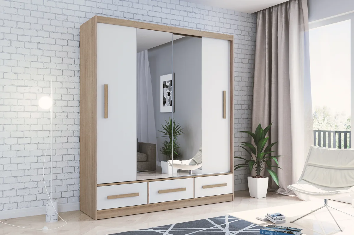 Šatní skříň Ska C1 203 cm – dub sonoma, bílé dveře