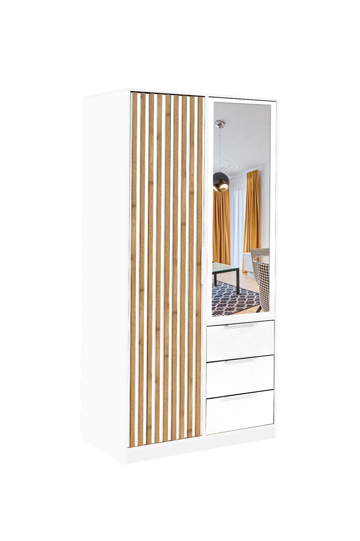 Šatní skříň Bali Lux D2 bílá se zrcadlem