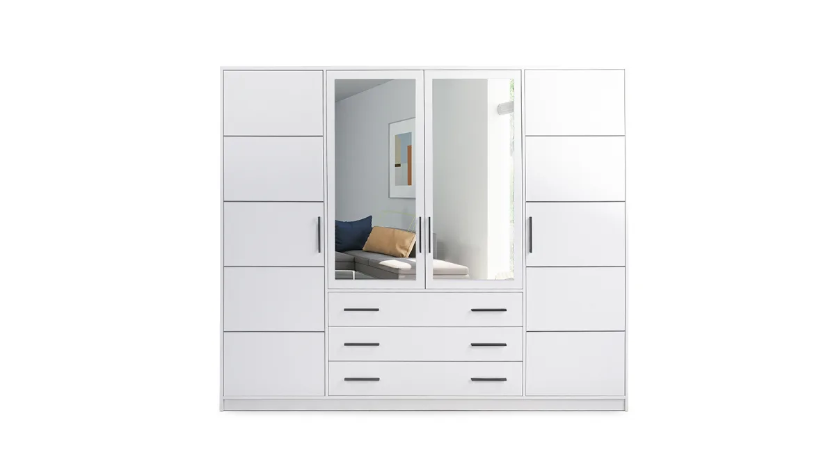 Šatní skříň Bali D 240 cm – bílá, 3 zásuvky