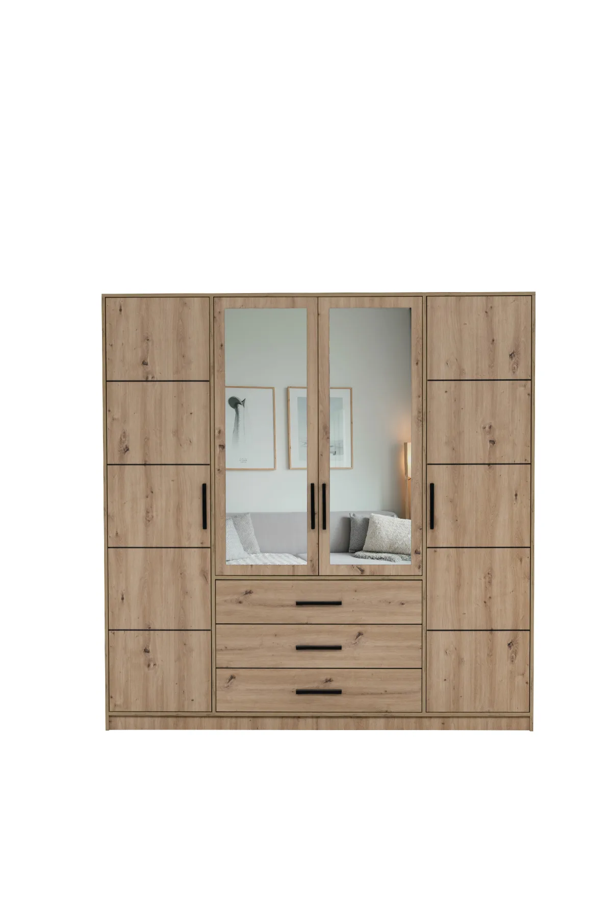 Šatní skříň Kos D4 196 cm – Dub Artisan, 3 zásuvky