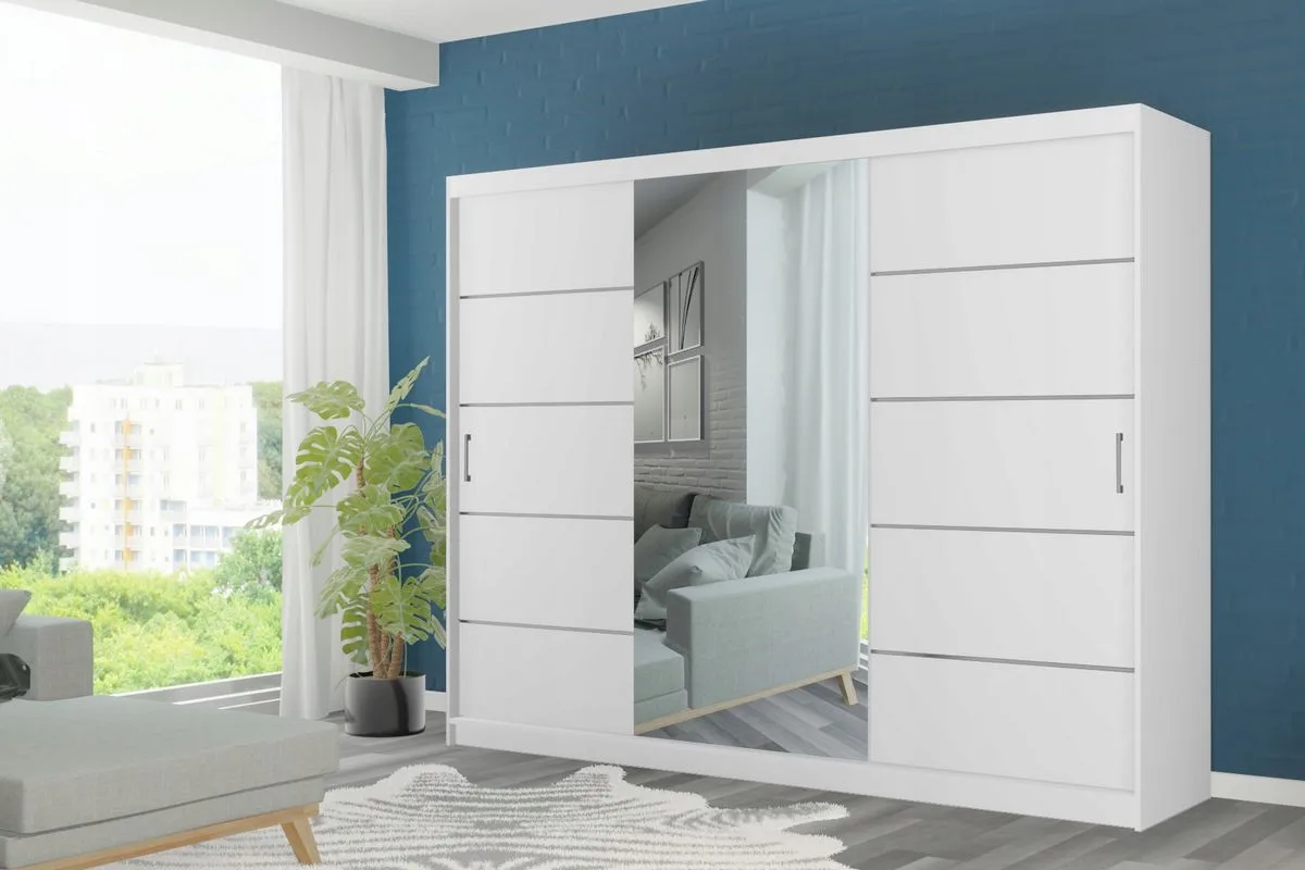 Šatní skříň Porto 245 cm bílá | posuvné dveře