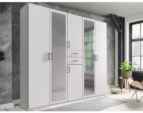 Šatní skříň Düsseldorf 225 cm bílá se zrcadly