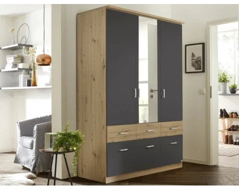 Šatní skříň Bremen 136 cm se zrcadlem, dub artisan