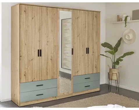 Šatní skříň Savina 225 cm se zrcadlem, dub artisan