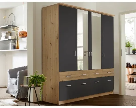 Šatní skříň Bremen 181 cm se zrcadly – dub artisan/šedá