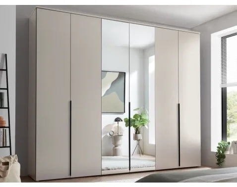 Šatní skříň Kevo 270 cm béžová kašmír se zrcadly