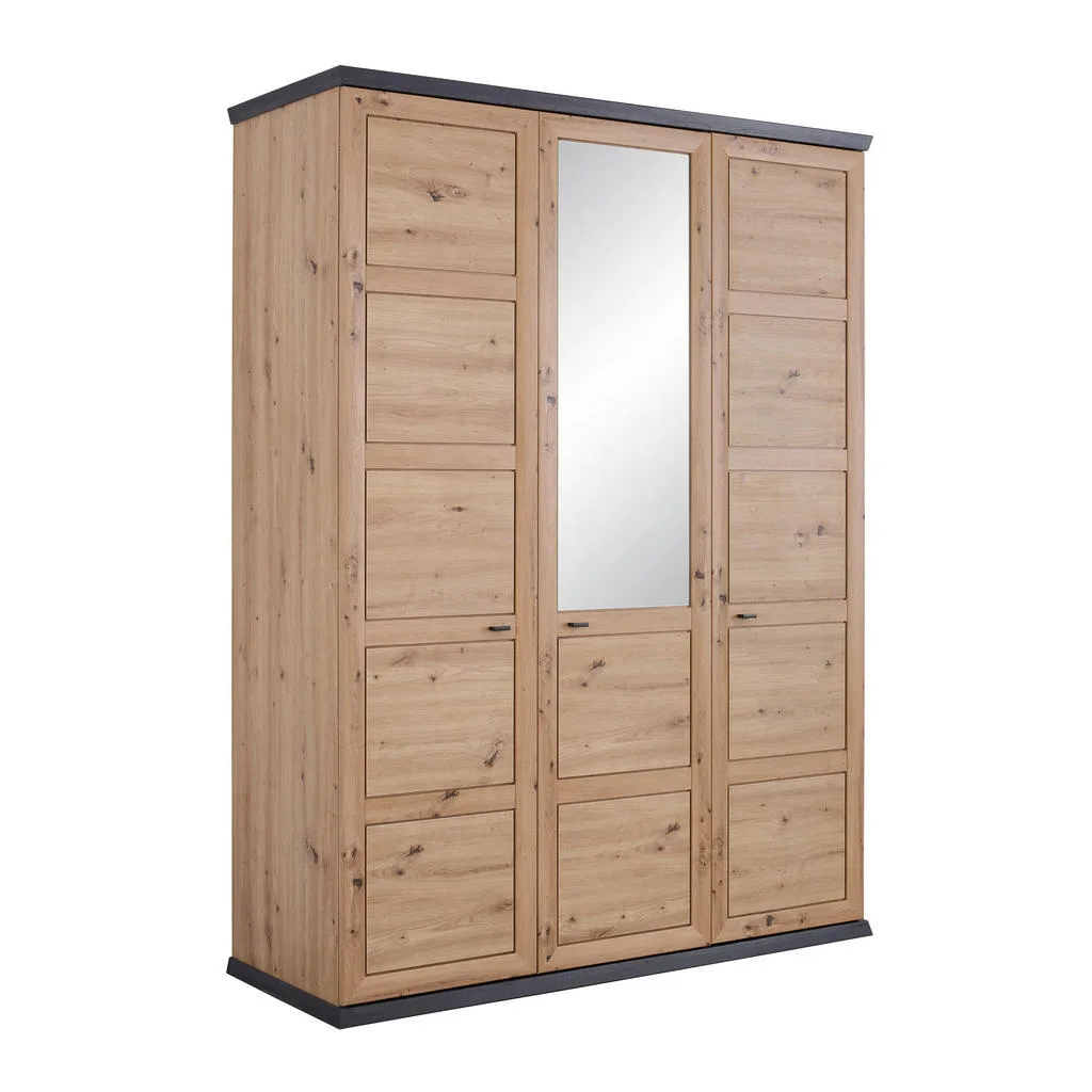 Šatní skříň se zrcadlem 154 cm – dub artisan, tmavě šedá