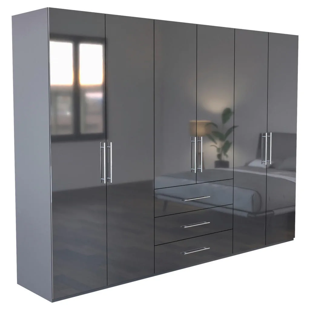 Carryhome šatní skříň antracit vysoký lesk 294 cm