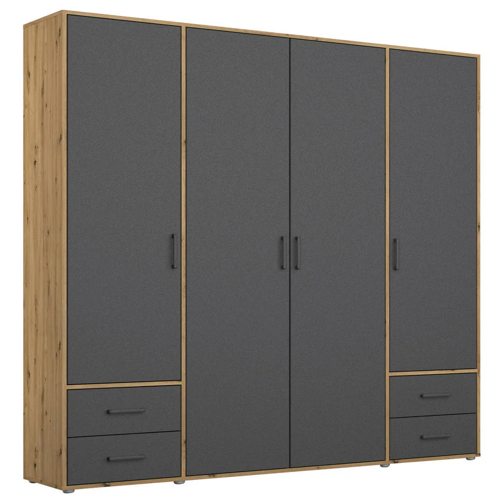 Rauch šatní skříň s otočnými dveřmi 187 cm – šedá/dub