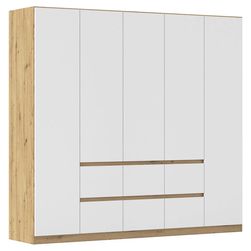 Rauch šatní skříň s otočnými dveřmi 226 cm, bílá/dub