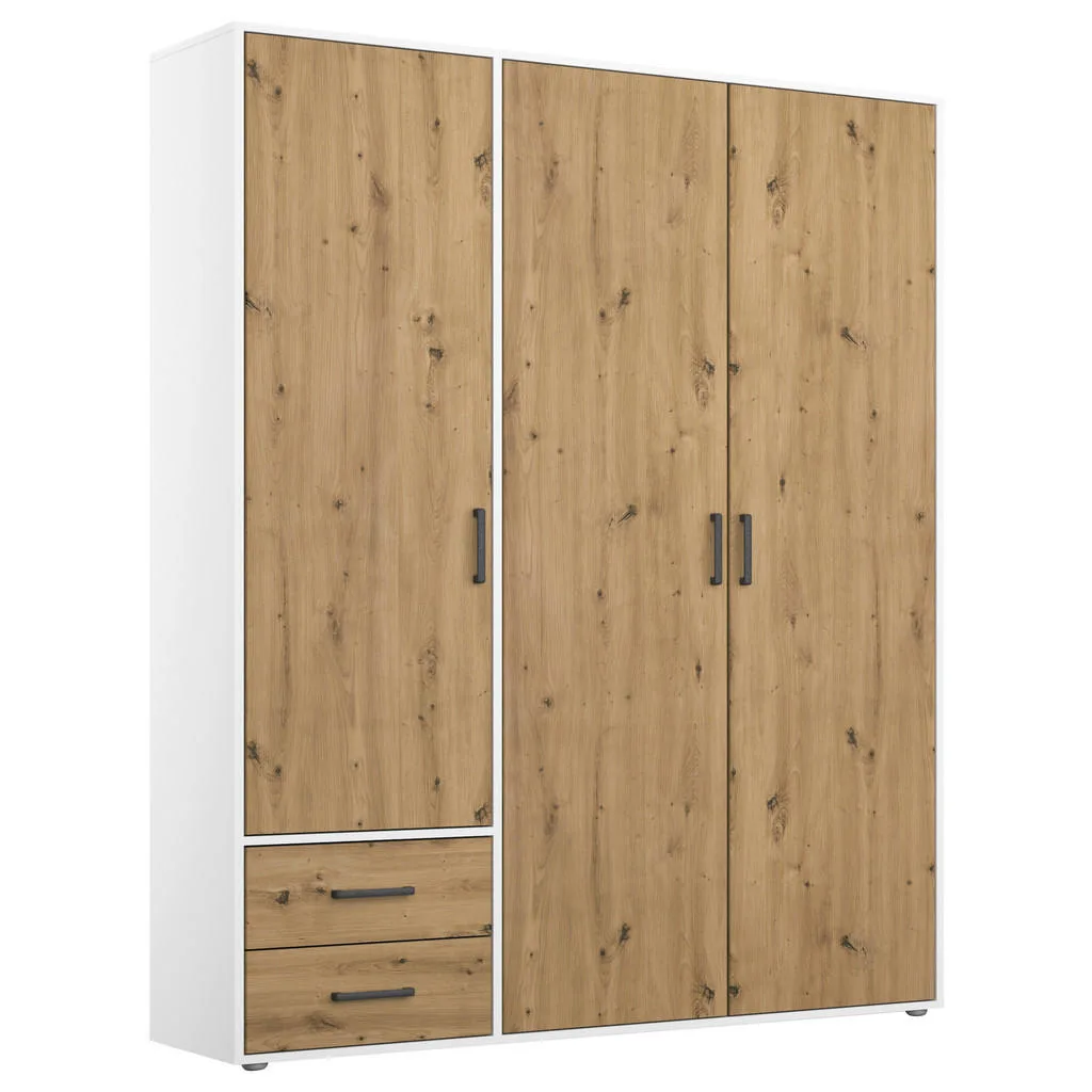 Rauch šatní skříň 140 cm, bílo/dub artisan, otočné dveře