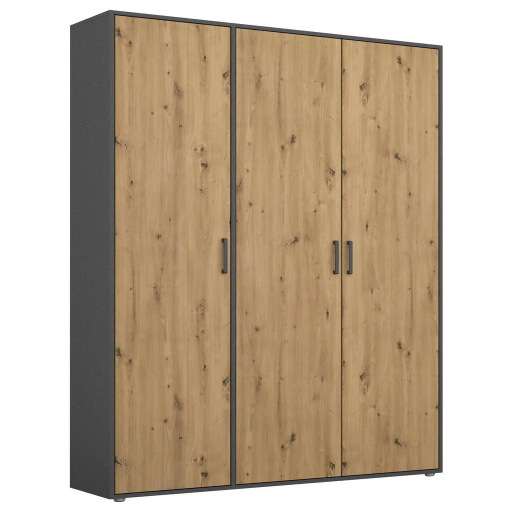 Rauch šatní skříň 140 cm šedá/dub artisan – otočné dveře