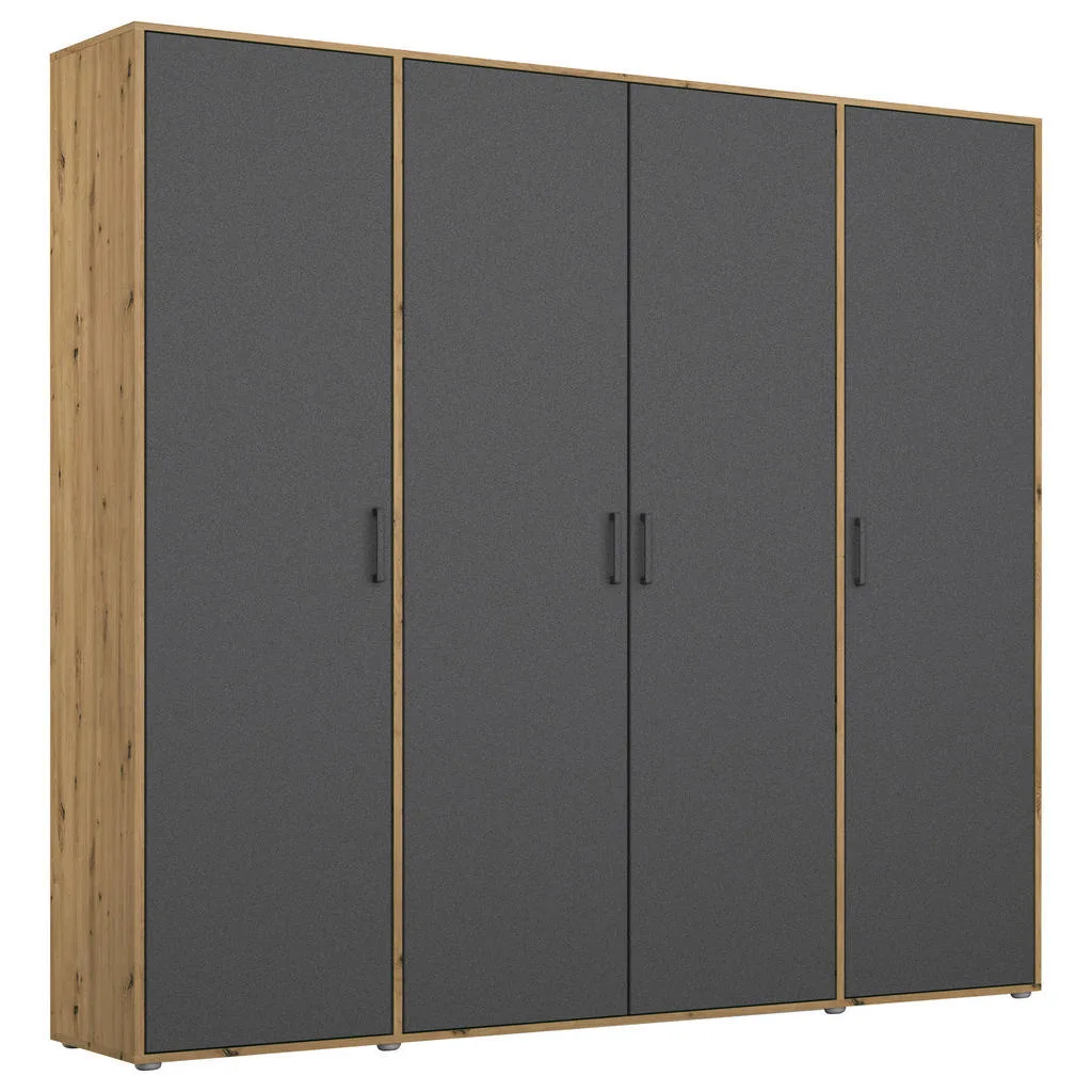 Šatní skříň 187 cm s otočnými dveřmi – šedá/dub artisan