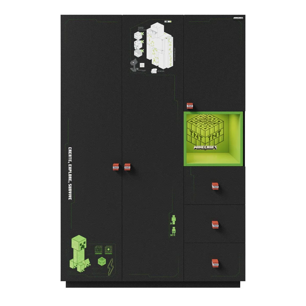 Minecraft šatní skříň 135×200×50 cm – černá, LED