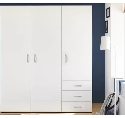 Bílá šatní skříň Harry s otočnými dveřmi a zásuvkami