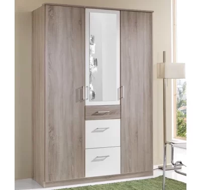 Šatní skříň se zrcadlem Click v dubu sonoma a bílé