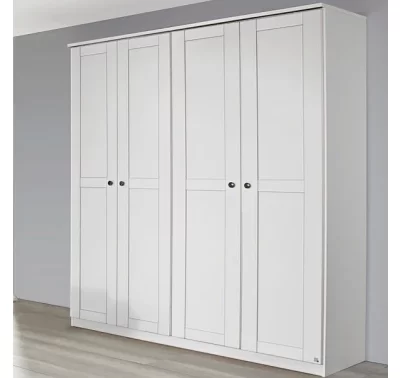 Bílá šatní skříň Rosenheim se 4 otočnými dveřmi