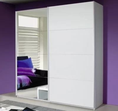 Bílá šatní skříň Quadra se zrcadlem o šířce 181 cm