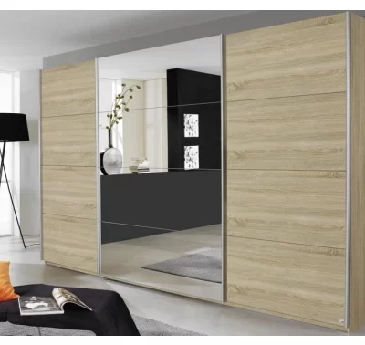 Šatní skříň Quadra 315 cm v dubu sonoma se zrcadlem