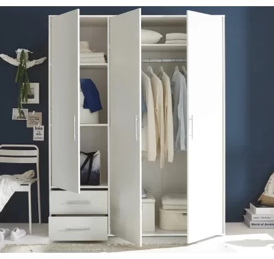 Bílá šatní skříň Valencia o šířce 155 cm