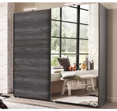 Šatní skříň se zrcadlem Herne v grafitové barvě