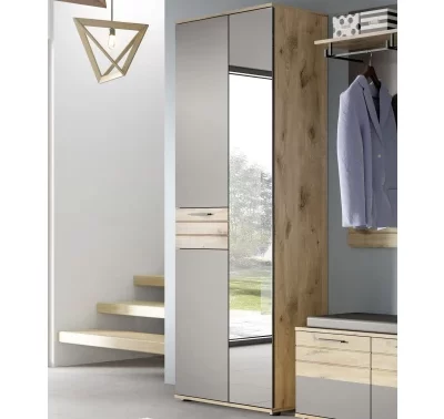 Předsíňová šatní skříň Mason se zrcadlem a šedými plochami