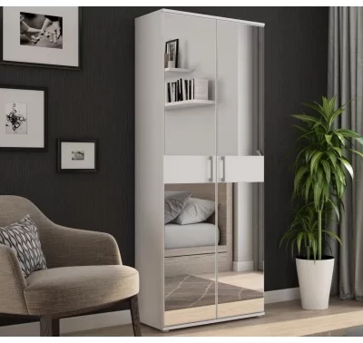 Víceúčelová policová skříň Nitro se zrcadlem v bílé barvě