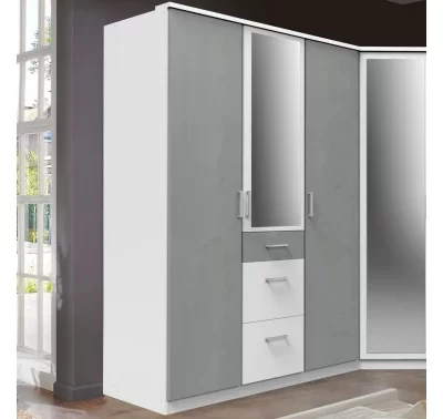 Šatní skříň se zrcadlem Click v bílé a šedé barvě