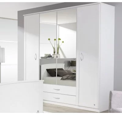 Bílá šatní skříň Torrent s otočnými dveřmi a zrcadly