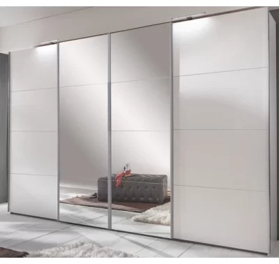 Bílá šatní skříň Brüssel se zrcadlem