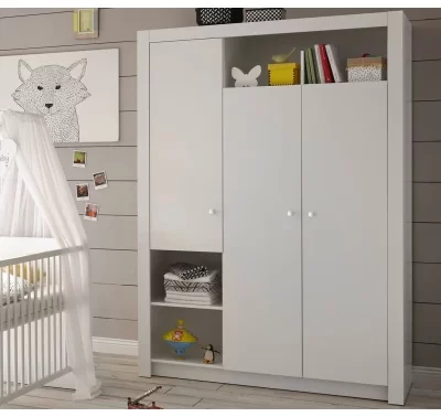 Bílá šatní skříň Paula, 137 cm, s otevřenými přihrádkami