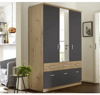 Šatní skříň Bremen s zrcadlem a zásuvkami v dub artisan