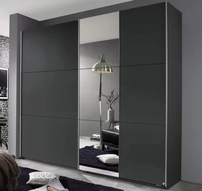 Šatní skříň Kronach, 175 cm, šedá se zrcadlem