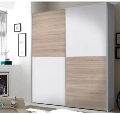 Šatní skříň Puls v bílé a dubu sonoma s posuvnými dveřmi